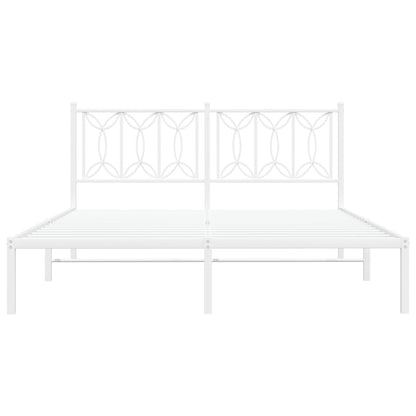 vidaXL Metal Bed Frame without Mattress with Headboard White 150x200cm
