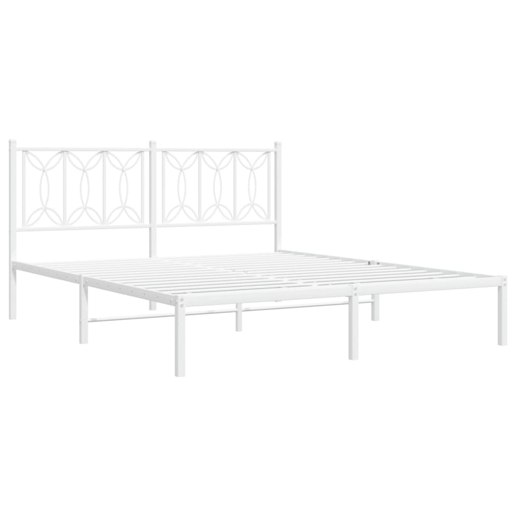 vidaXL Metal Bed Frame without Mattress with Headboard White 160x200cm