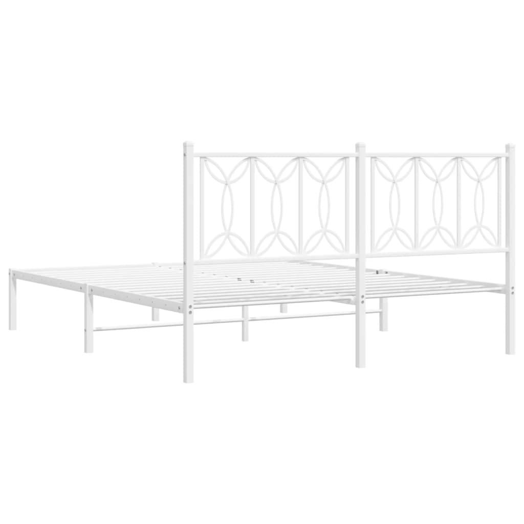 vidaXL Metal Bed Frame without Mattress with Headboard White 160x200cm