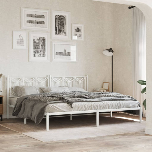 vidaXL Metal Bed Frame without Mattress with Headboard White 200x200cm