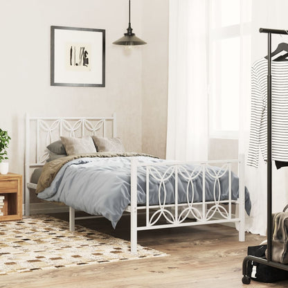 vidaXL Metal Bed Frame without Mattress with Footboard White 75x190cm