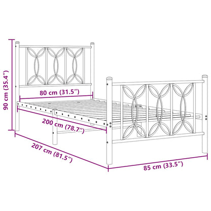 vidaXL Metal Bed Frame without Mattress with Footboard White 80x200cm
