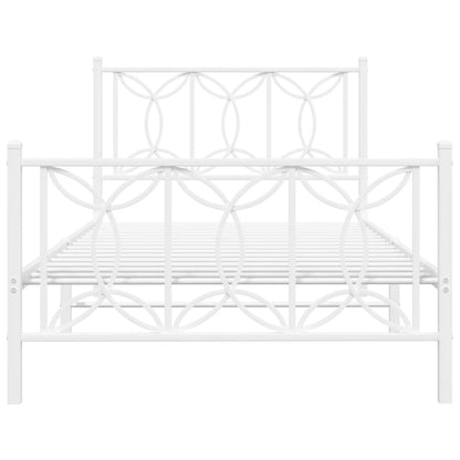 vidaXL Metal Bed Frame without Mattress with Footboard White 100x200cm