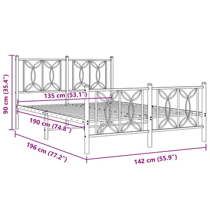 vidaXL Metal Bed Frame without Mattress with Footboard White 135x190cm