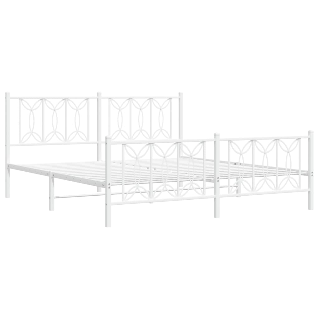vidaXL Metal Bed Frame without Mattress with Footboard White 183x213cm