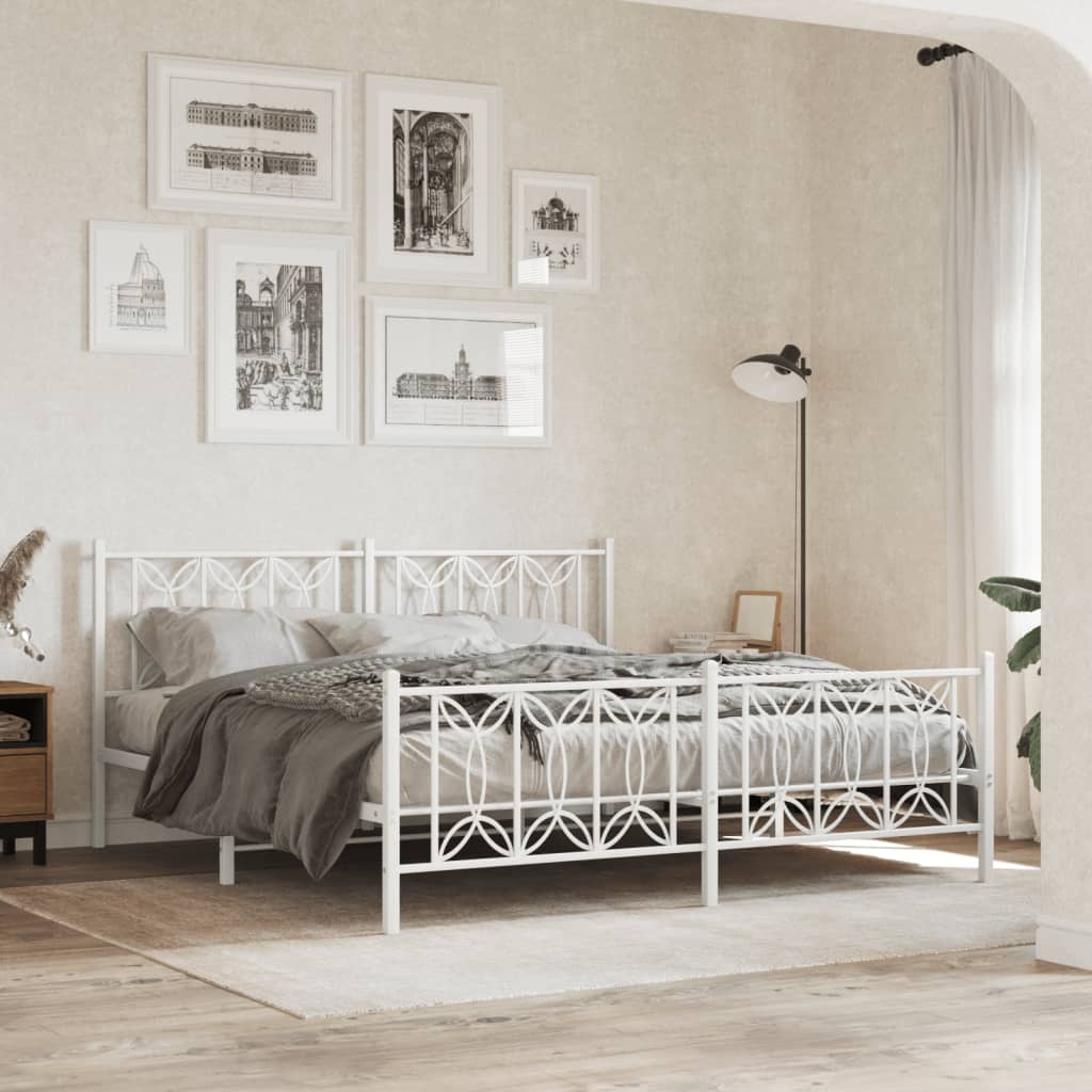 vidaXL Metal Bed Frame without Mattress with Footboard White 183x213cm