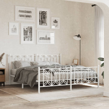 vidaXL Metal Bed Frame without Mattress with Footboard White 183x213cm