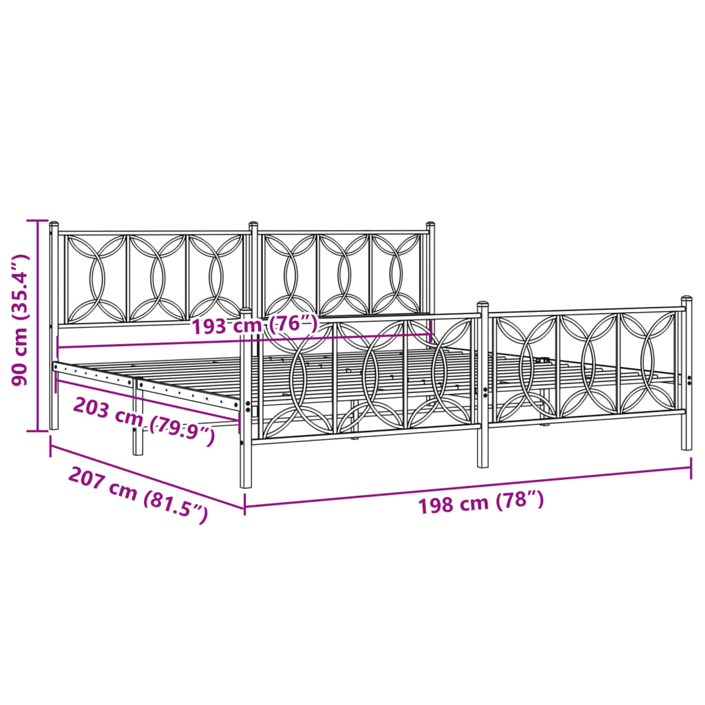 vidaXL Metal Bed Frame without Mattress with Footboard White 193x203cm