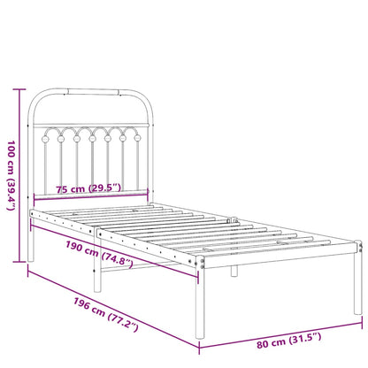 vidaXL Metal Bed Frame without Mattress with Headboard Black 75x190cm