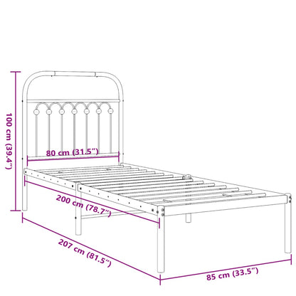 vidaXL Metal Bed Frame without Mattress with Headboard Black 80x200cm
