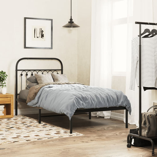 vidaXL Metal Bed Frame without Mattress with Headboard Black 90x190cm