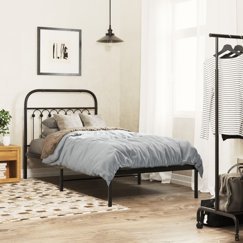 vidaXL Metal Bed Frame without Mattress with Headboard Black 90x200cm