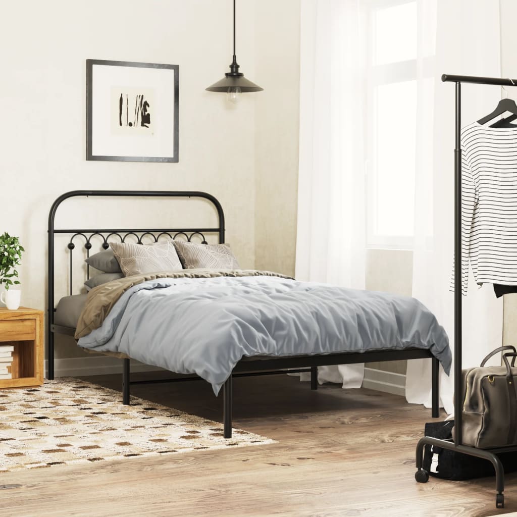 vidaXL Metal Bed Frame without Mattress with Headboard Black 100x190cm