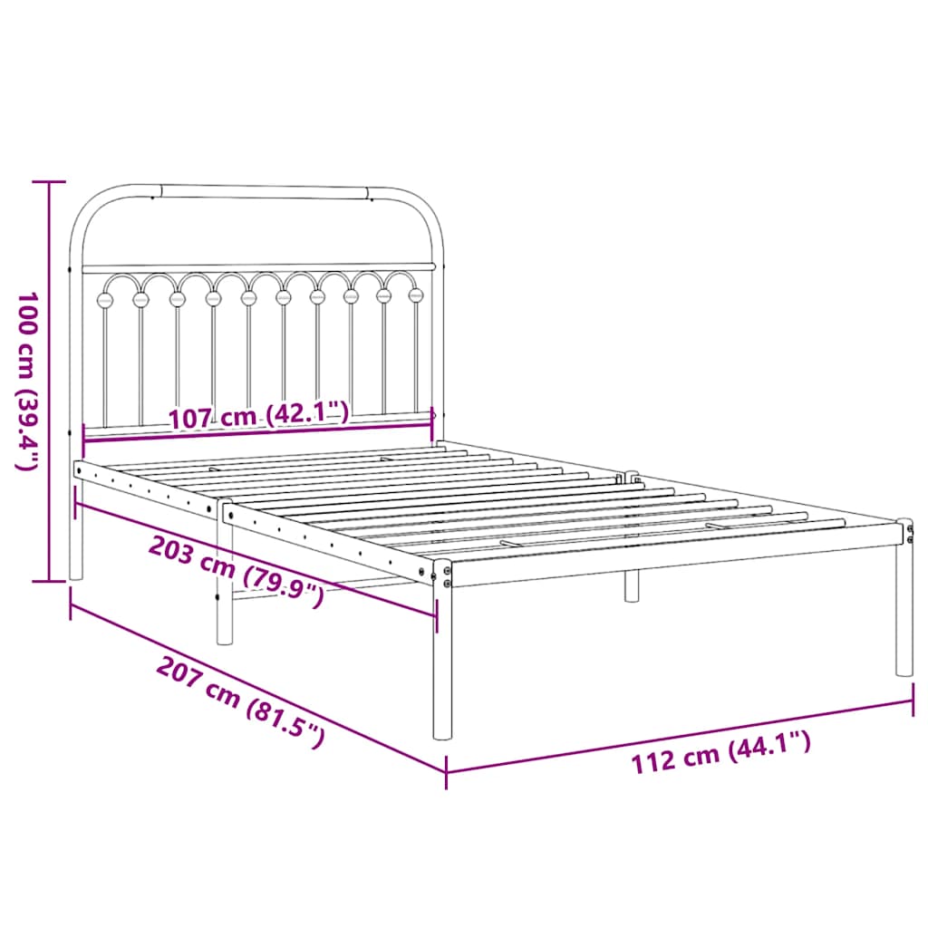 vidaXL Metal Bed Frame without Mattress with Headboard Black 107x203cm