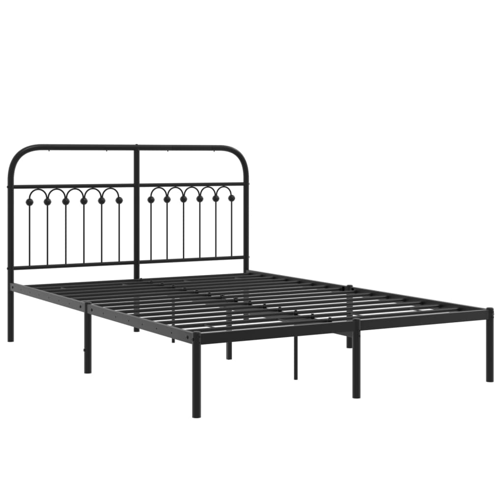 vidaXL Metal Bed Frame without Mattress with Headboard Black 135x190cm