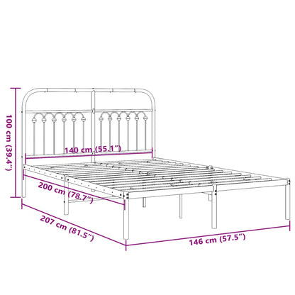 vidaXL Metal Bed Frame without Mattress with Headboard Black 140x200cm