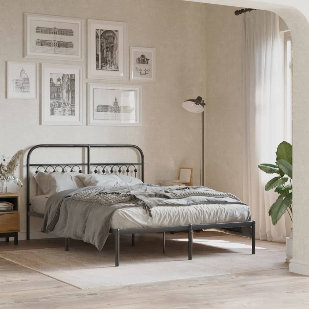 vidaXL Metal Bed Frame without Mattress with Headboard Black 140x200cm