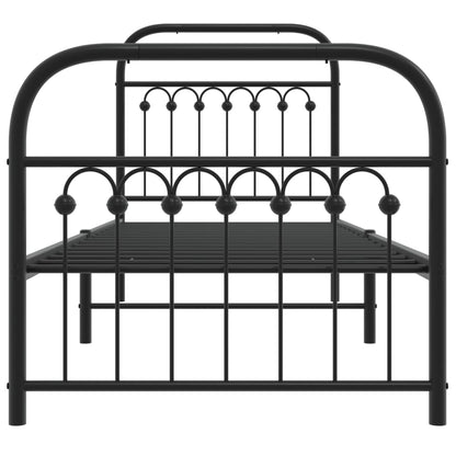 vidaXL Metal Bed Frame without Mattress with Footboard Black 75x190cm