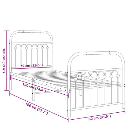 vidaXL Metal Bed Frame without Mattress with Footboard Black 75x190cm
