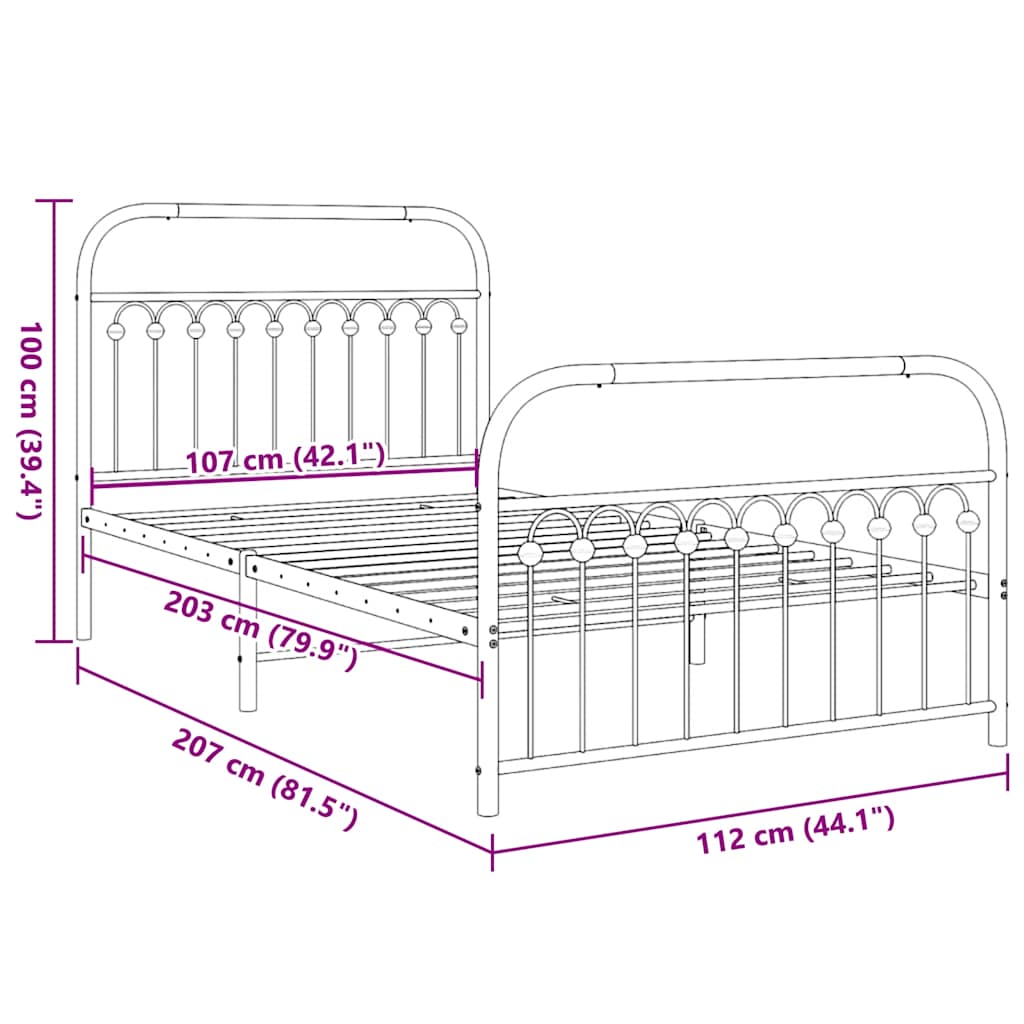 vidaXL Metal Bed Frame without Mattress with Footboard Black 107x203cm