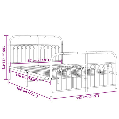 vidaXL Metal Bed Frame without Mattress with Footboard Black 137x190cm