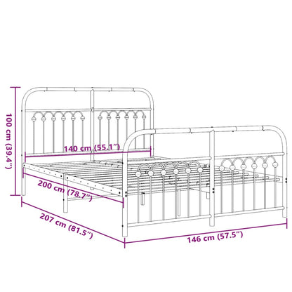 vidaXL Metal Bed Frame without Mattress with Footboard Black 140x200cm