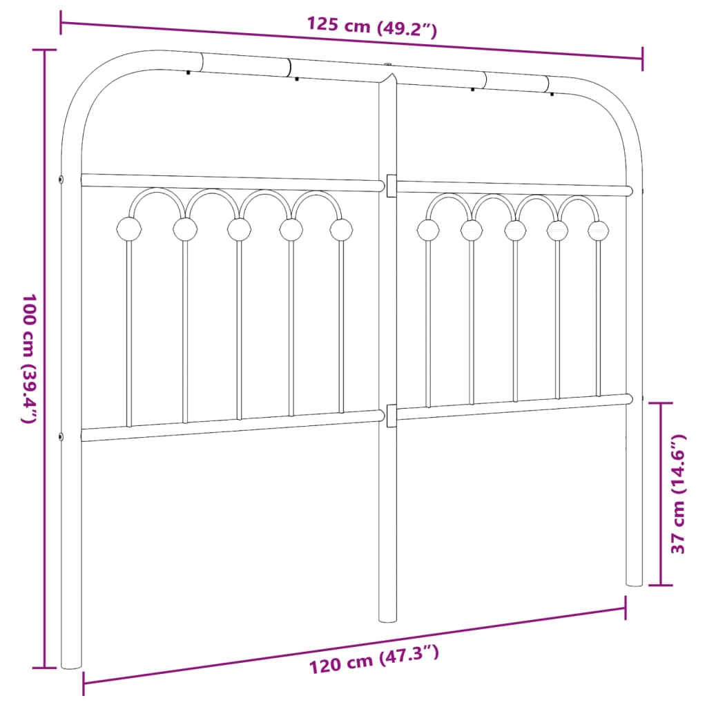vidaXL Metal Replace Headboard Black 120 cm