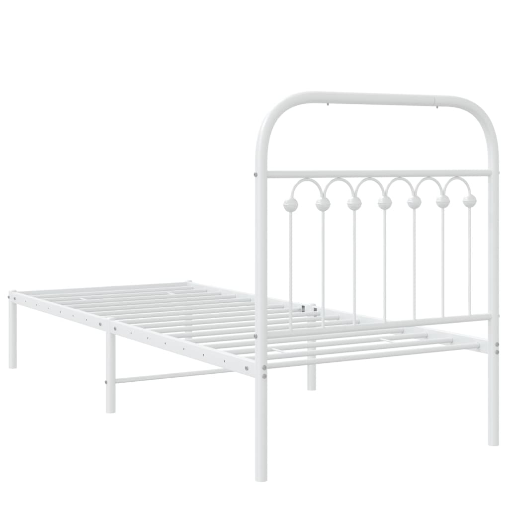 vidaXL Metal Bed Frame without Mattress with Headboard White 75x190cm