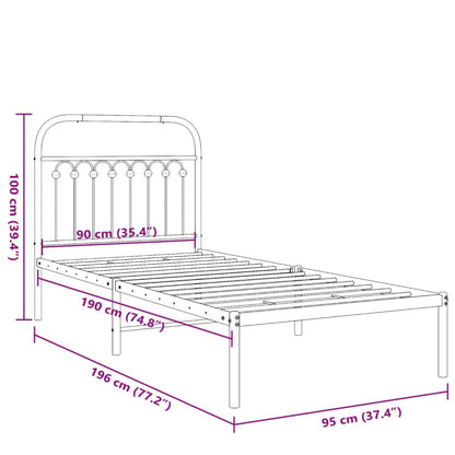 vidaXL Metal Bed Frame without Mattress with Headboard White 90x190cm