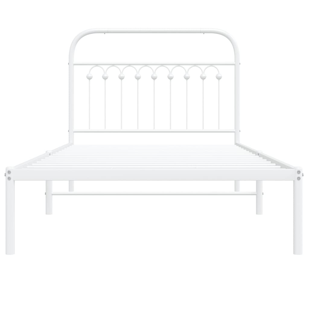 vidaXL Metal Bed Frame without Mattress with Headboard White 100x200cm