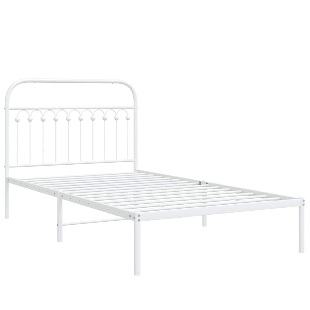 vidaXL Metal Bed Frame without Mattress with Headboard White 107x203cm