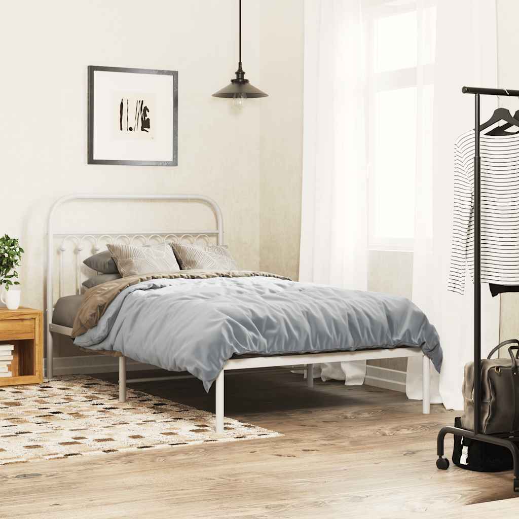 vidaXL Metal Bed Frame without Mattress with Headboard White 107x203cm