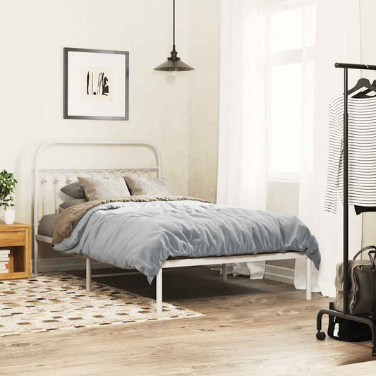 vidaXL Metal Bed Frame without Mattress with Headboard White 107x203cm