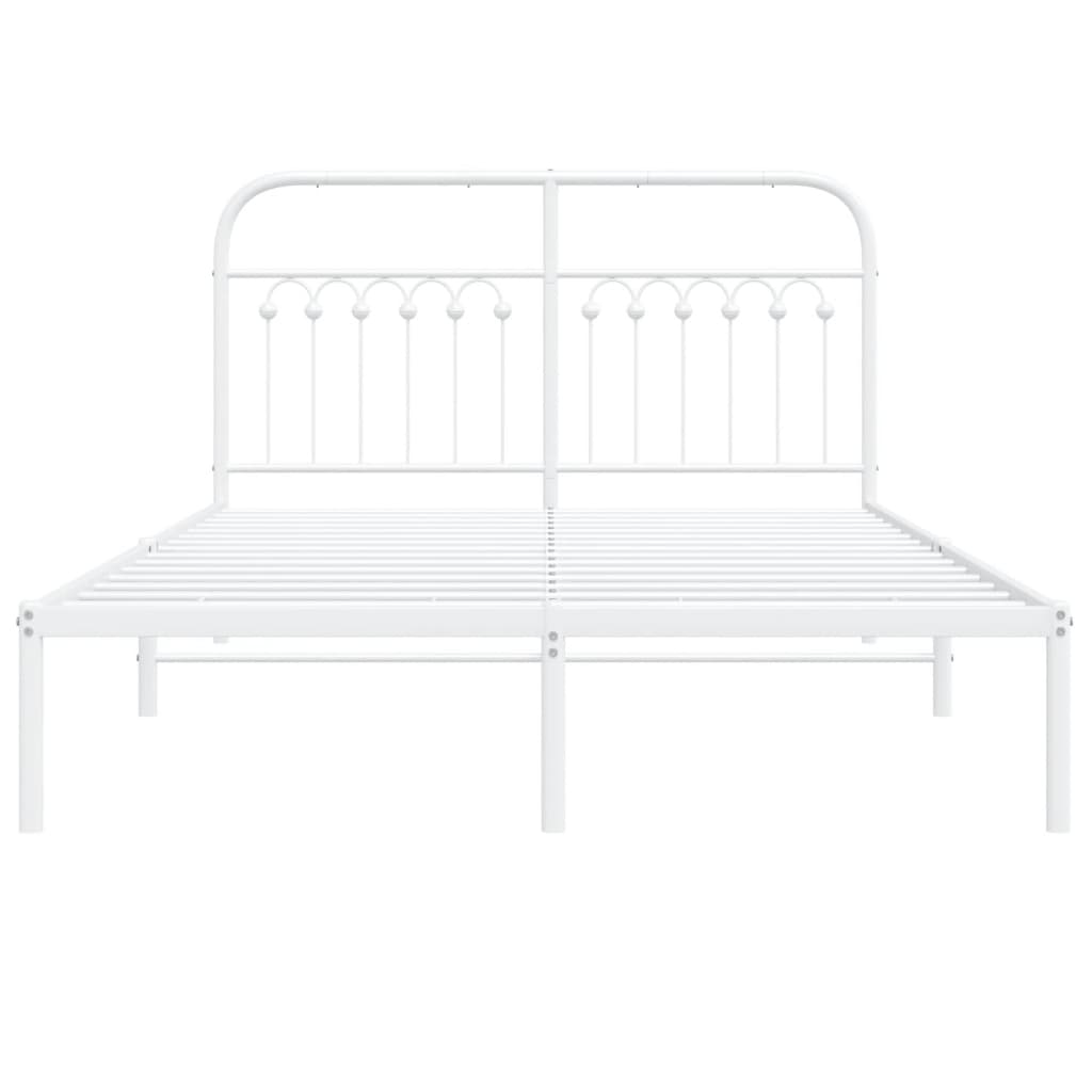 vidaXL Metal Bed Frame without Mattress with Headboard White 135x190cm