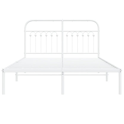 vidaXL Metal Bed Frame without Mattress with Headboard White 140x190cm