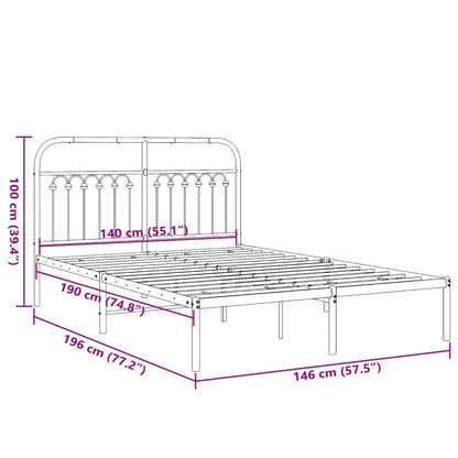 vidaXL Metal Bed Frame without Mattress with Headboard White 140x190cm