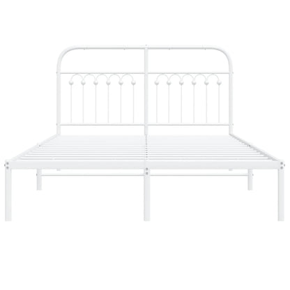 vidaXL Metal Bed Frame without Mattress with Headboard White 140x200cm