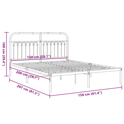 vidaXL Metal Bed Frame without Mattress with Headboard White 150x200cm