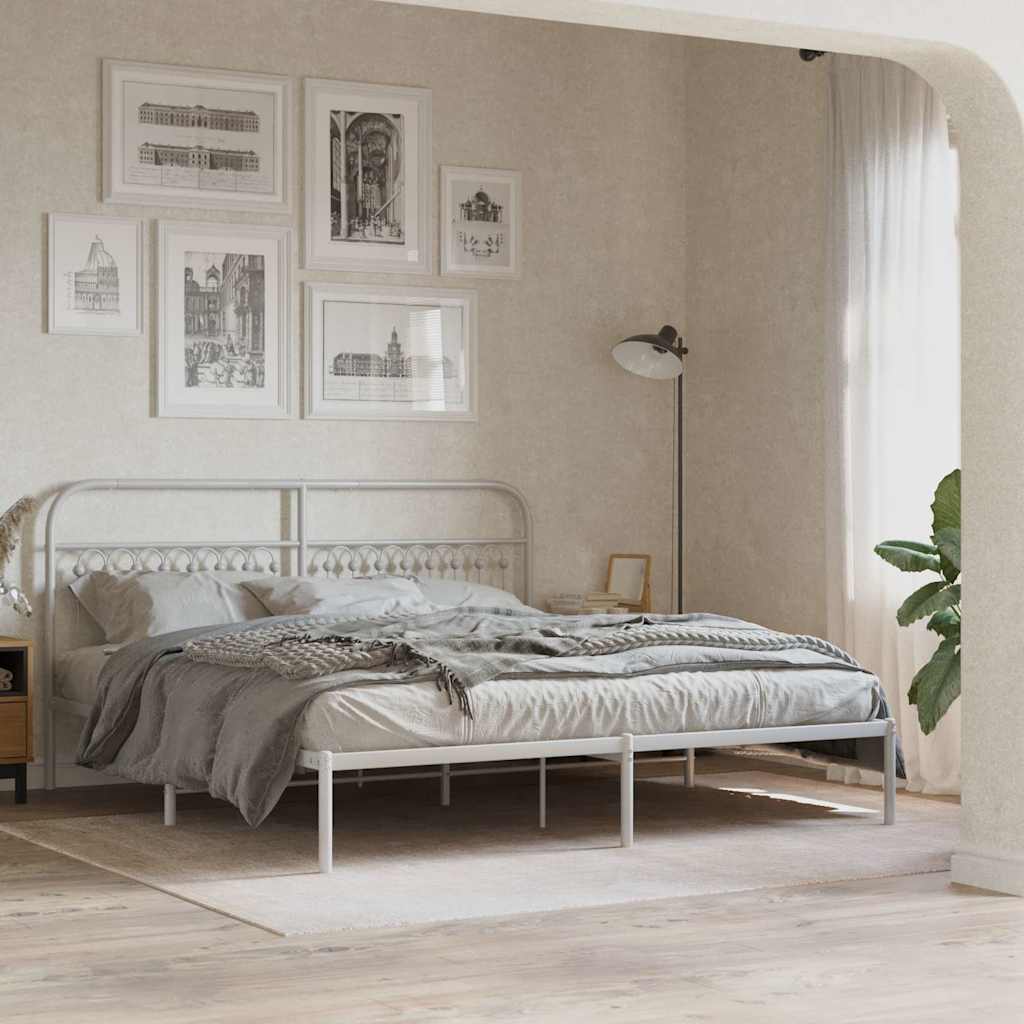 vidaXL Metal Bed Frame without Mattress with Headboard White 183x203cm