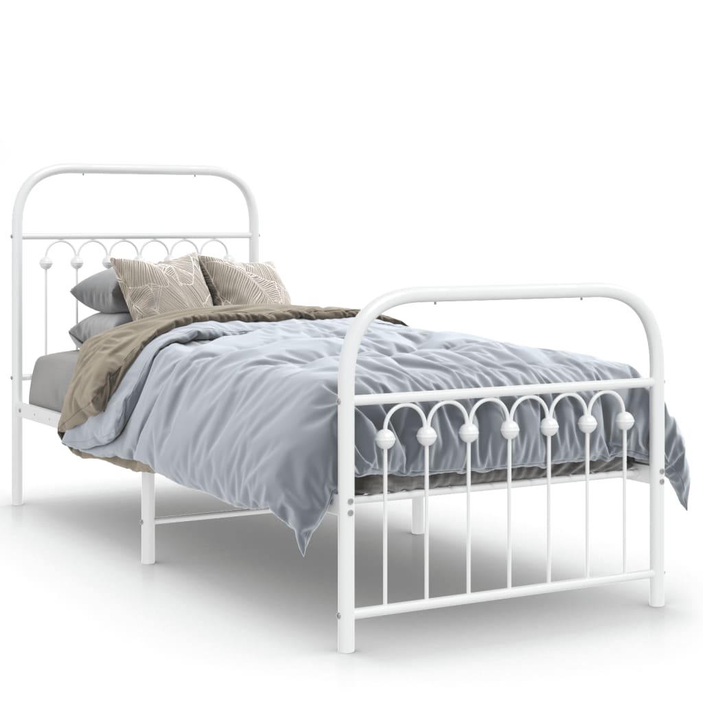 vidaXL Metal Bed Frame without Mattress with Footboard White 75x190cm