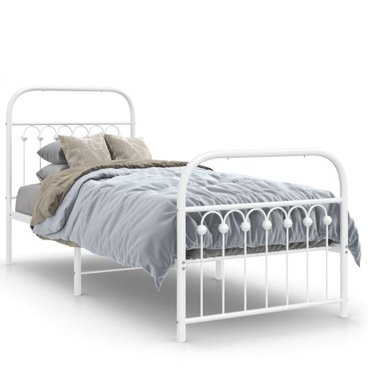 vidaXL Metal Bed Frame without Mattress with Footboard White 80x200cm