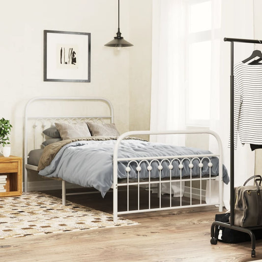 vidaXL Metal Bed Frame without Mattress with Footboard White 100x190cm