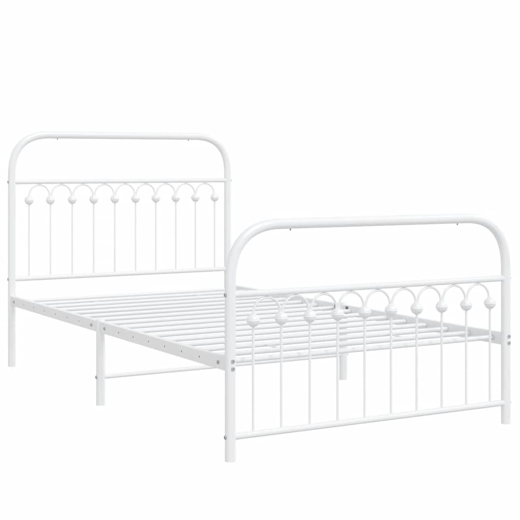 vidaXL Metal Bed Frame without Mattress with Footboard White 107x203cm