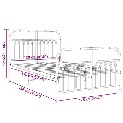 vidaXL Metal Bed Frame without Mattress with Footboard White 120x190cm