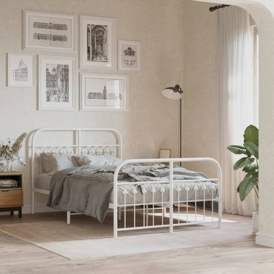 vidaXL Metal Bed Frame without Mattress with Footboard White 120x190cm