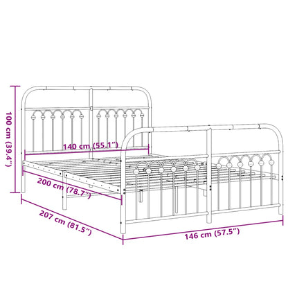 vidaXL Metal Bed Frame without Mattress with Footboard White 140x200cm
