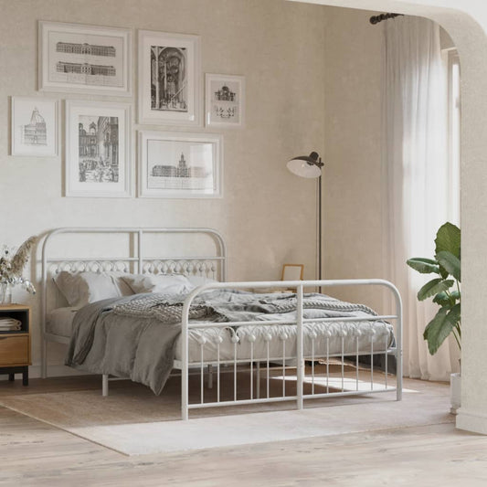 vidaXL Metal Bed Frame without Mattress with Footboard White 140x200cm