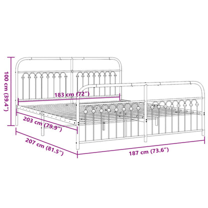 vidaXL Metal Bed Frame without Mattress with Footboard White 183x203cm