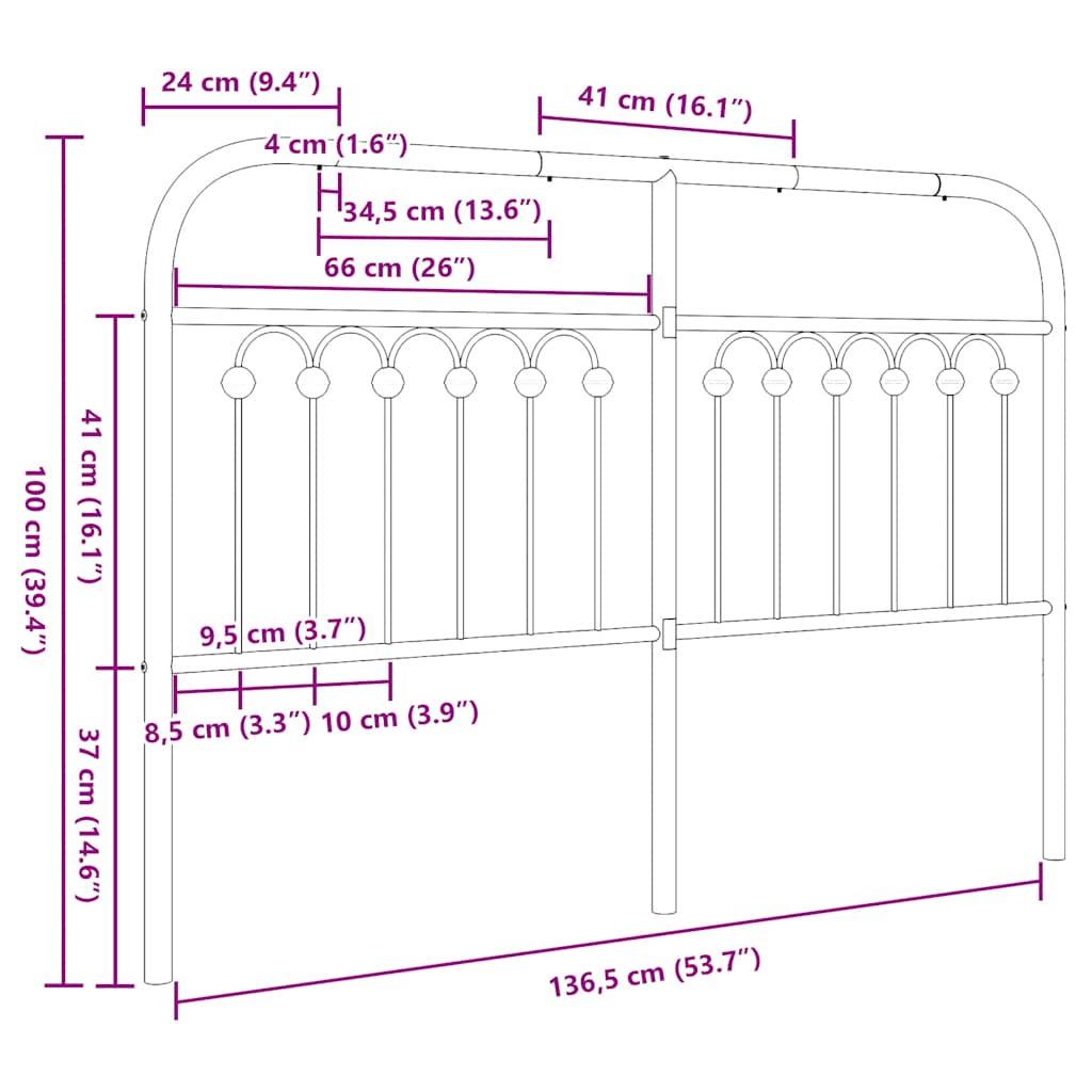 vidaXL Metal Replace Headboard White 135 cm