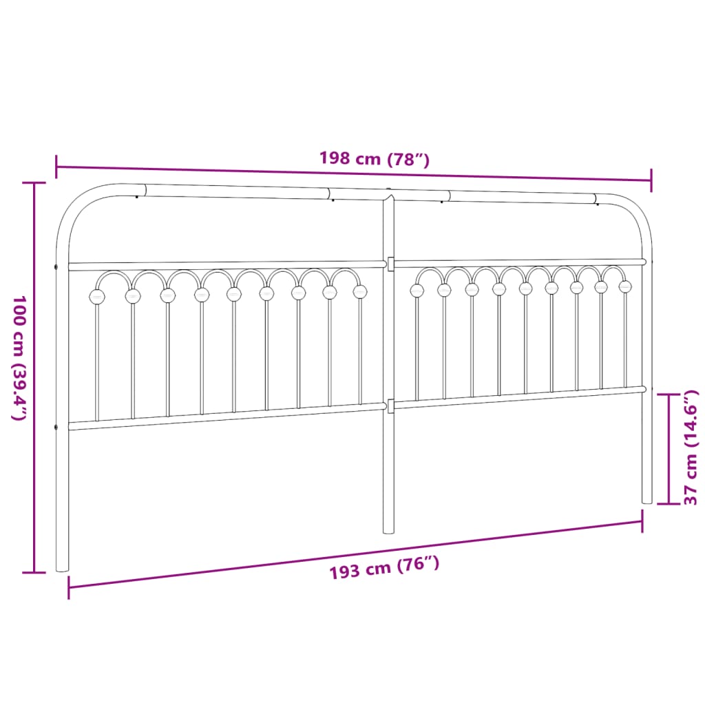 vidaXL Metal Replace Headboard White 193 cm